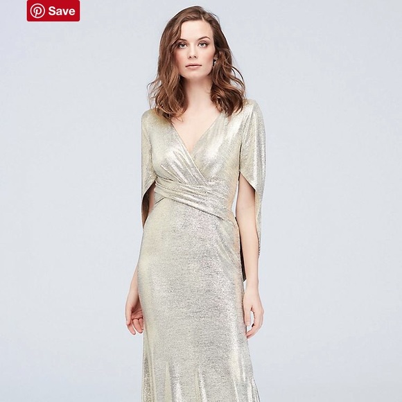 Metallic Accent Drape Sleeve Stretch Wrap Sheath - Picture 1 of 2